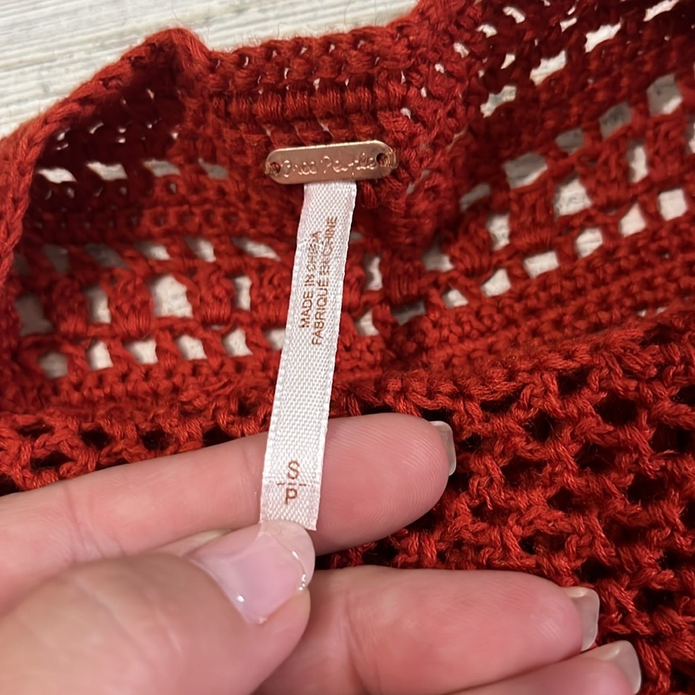 Free People Rosalind Burnt Orange Crochet Long Sleeve Dress Size Small - Picture 6 of 8